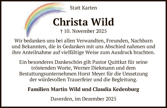 Traueranzeige von Christa Wild von SYKS