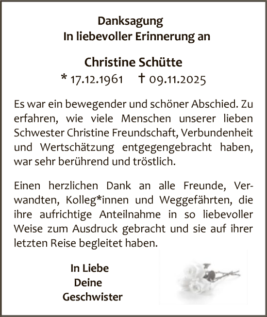 Traueranzeige von Christine Schütte von SYKSSYKSSYKS