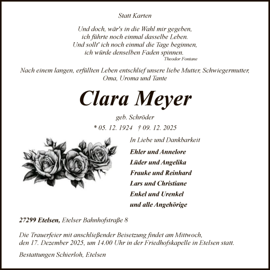 Traueranzeige von Clara Meyer von SYKS