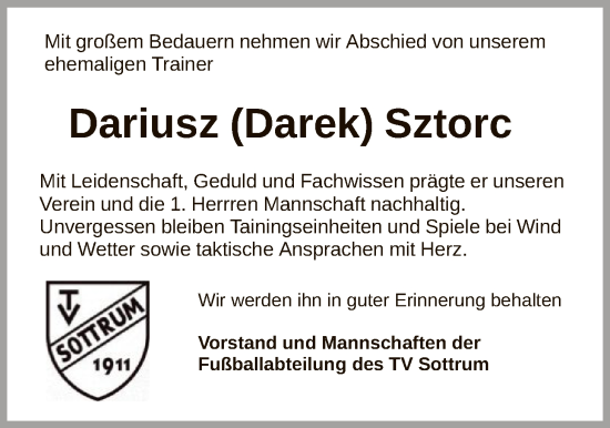 Traueranzeige von Dariusz Sztorc von SYKR