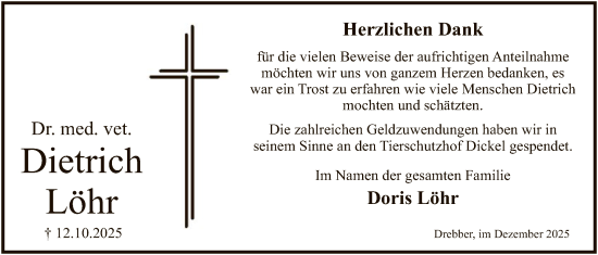 Traueranzeige von Dietrich Löhr von SYKS