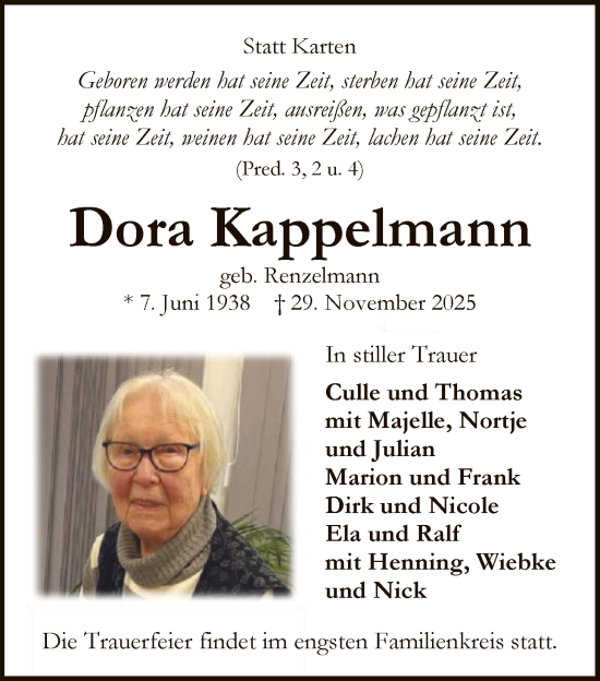 Traueranzeige von Dora Kappelmann von SYKS