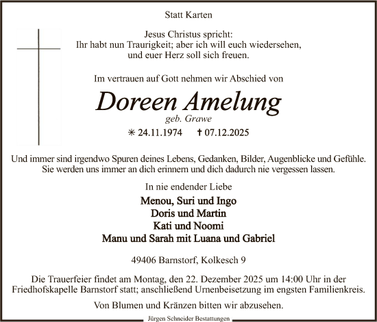 Traueranzeige von Doreen Amelung von SYKS