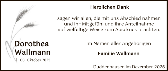 Traueranzeige von Dorothea Wallmann von SYKS