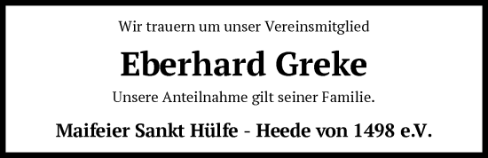 Traueranzeige von Eberhard Greke von SYKS