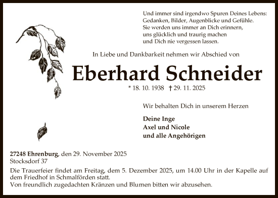 Traueranzeige von Eberhard Schneider von SYKS
