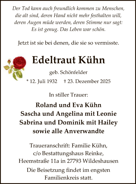 Traueranzeige von Edeltraut Kühn von SYKSSYWZ