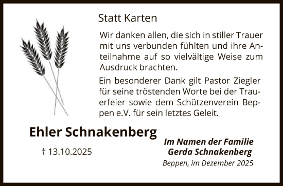 Traueranzeige von Ehler Schnakenberg von SYKSSYKSSYKS