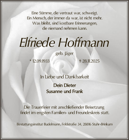 Traueranzeige von Elfriede Hoffmann von SYKS