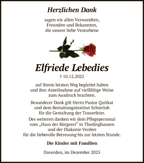 Traueranzeige von Elfriede Lebedies von SYKS
