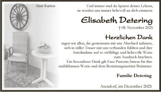 Traueranzeige von Elisabeth Detering von SYKS