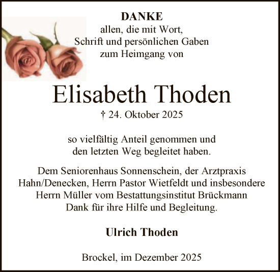 Traueranzeige von Elisabeth Thoden von SYKR