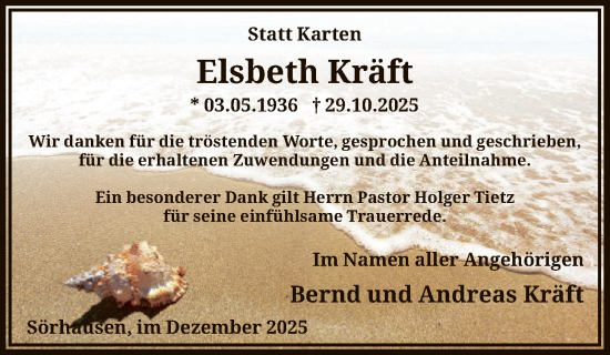 Traueranzeige von Elsbeth Kräft von SYKS