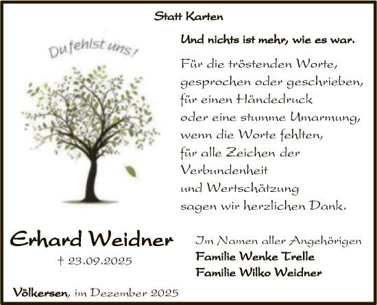 Traueranzeige von Erhard Weidner von SYKS