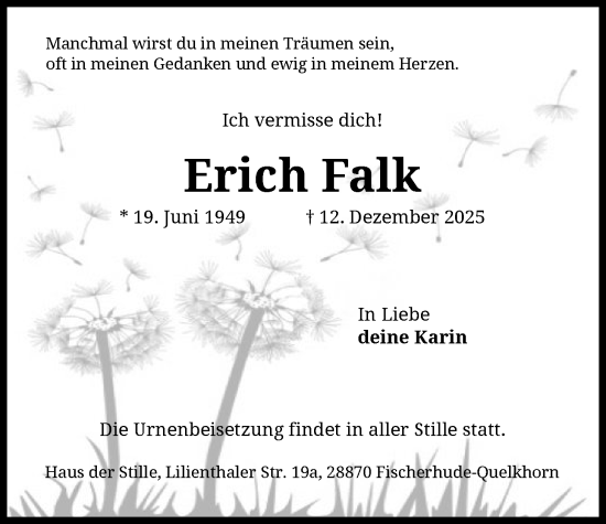 Traueranzeige von Erich Falk von SYKS