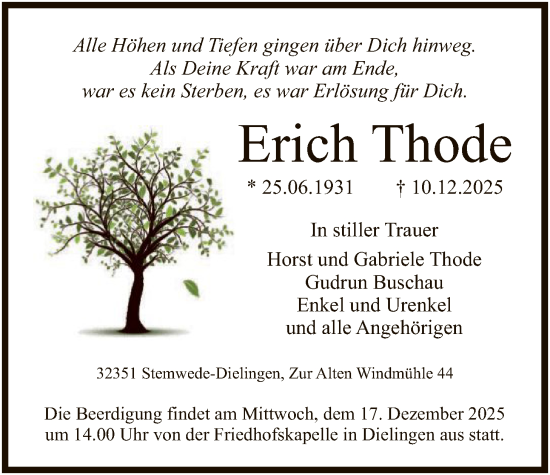 Traueranzeige von Erich Thode von SYKS