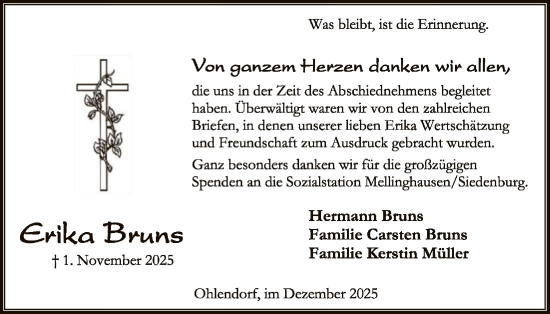Traueranzeige von Erika Bruns von SYKSSYKS