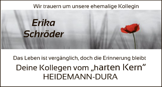 Traueranzeige von Erika Schröder von SYKR