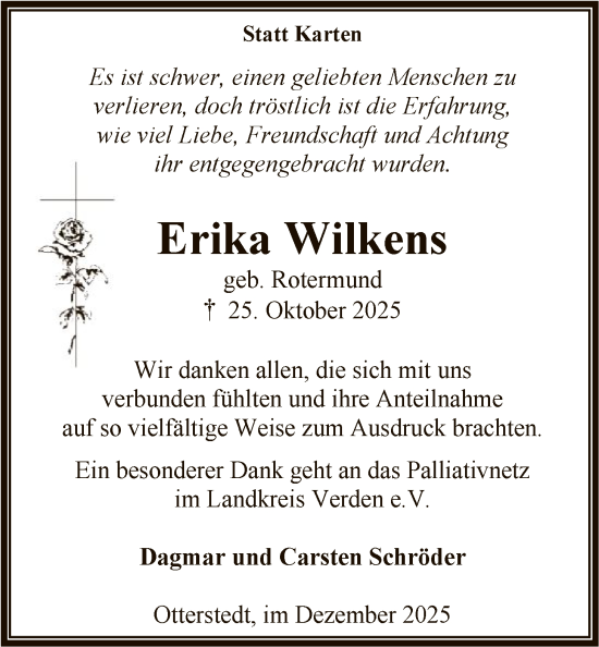 Traueranzeige von Erika Wilkens von SYKS