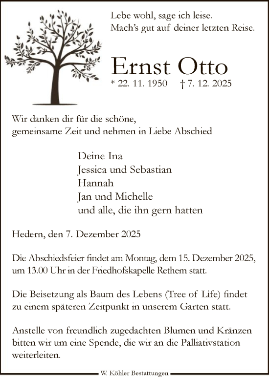 Traueranzeige von Ernst Otto von SYKS