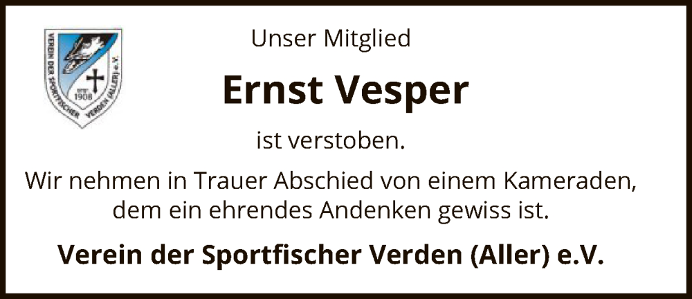  Traueranzeige für Ernst Vesper vom 09.12.2025 aus SYKS