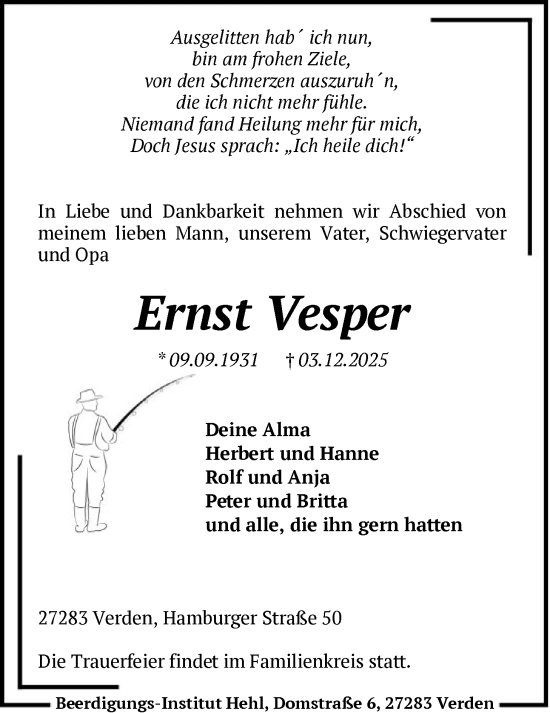 Traueranzeige von Ernst Vesper von SYKS