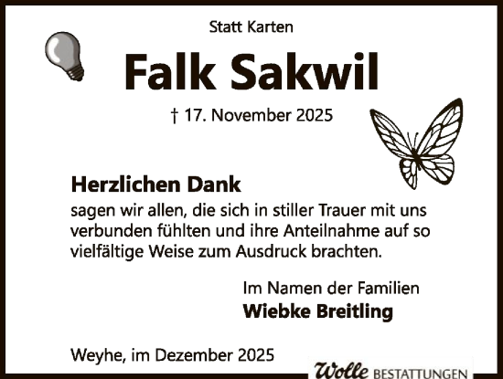 Traueranzeige von Falk Sakwil von SYKS