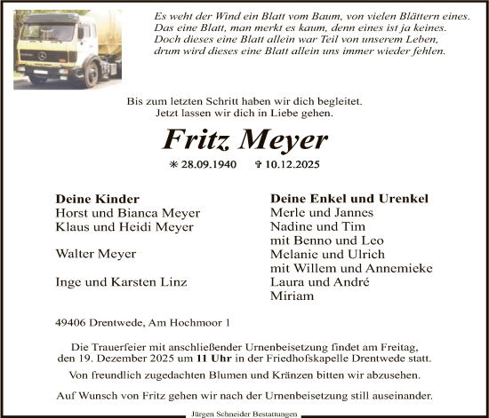 Traueranzeige von Fritz Meyer von SYKS