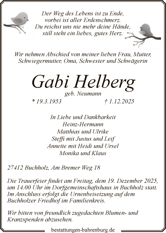 Traueranzeige von Gabi Helberg von SYKR