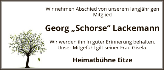 Traueranzeige von Georg Lackemann von SYKS