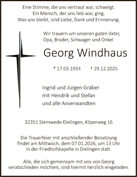 Traueranzeige von Georg Windhaus von SYKS