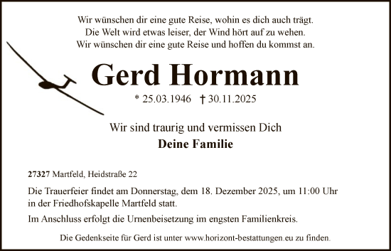 Traueranzeige von Gerd Hormann von SYKS