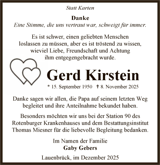 Traueranzeige von Gerd Kirstein von SYKR