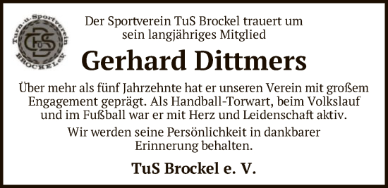 Traueranzeige von Gerhard Dittmers von SYKR
