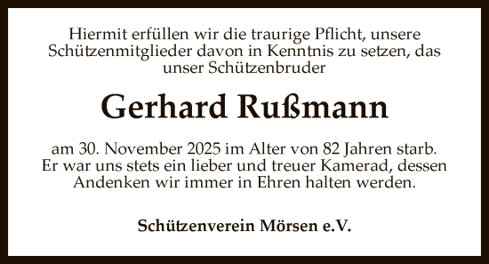 Traueranzeige von Gerhard Ruffmann von SYKS