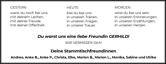 Traueranzeige von Gerhild  von SYKS