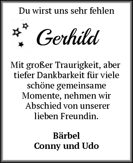 Traueranzeige von Gerhild  von SYKS