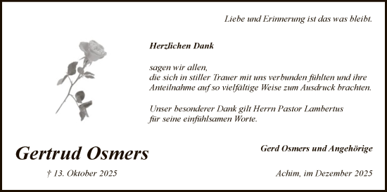 Traueranzeige von Gertrud Osmers von SYKS