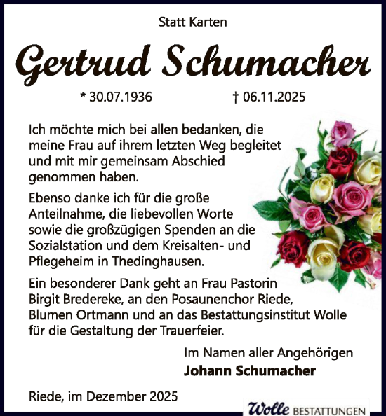 Traueranzeige von Gertrud Schumacher von SYKSSYKS