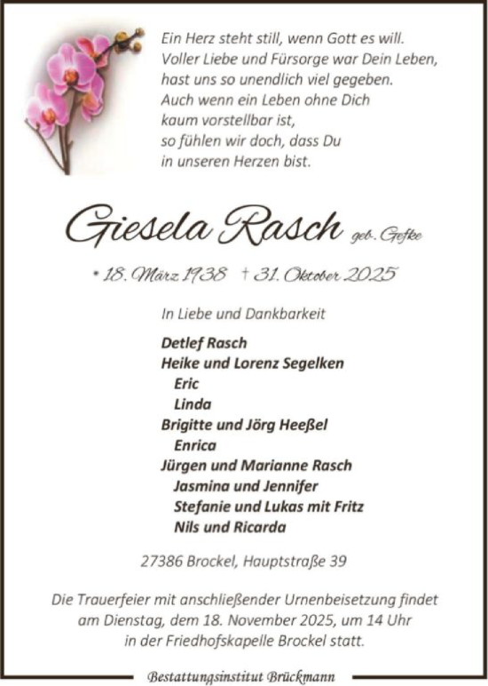 Traueranzeige von Giesela Rasch von SYKR
