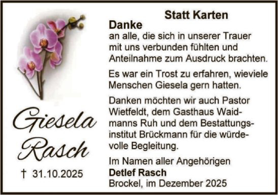 Traueranzeige von Giesela Rasch von SYKR