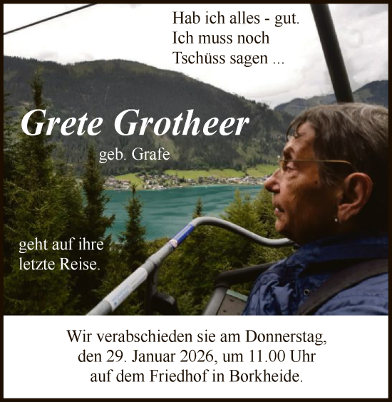 Traueranzeige von Grete Grotheer von SYKR