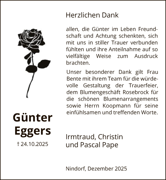 Traueranzeige von Günter Eggers von SYKR