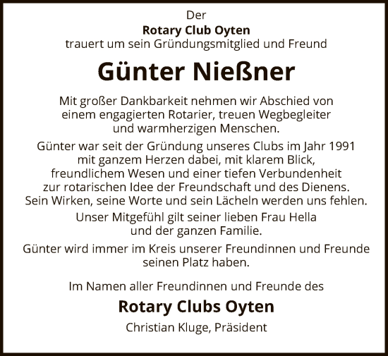 Traueranzeige von Günter Nießner von SYKS