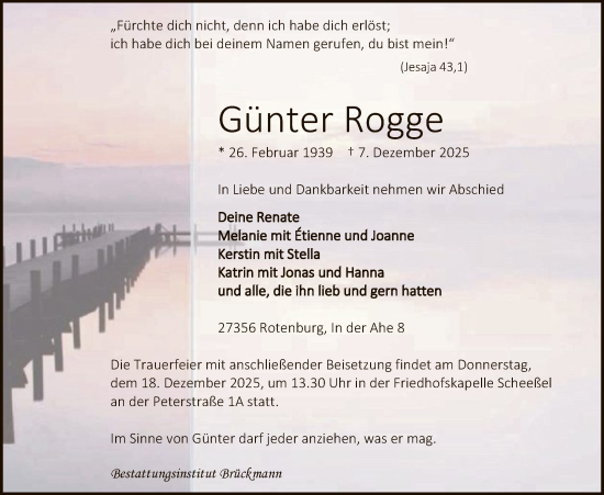 Traueranzeige von Günter Rogge von SYKR