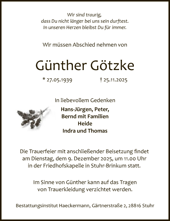 Traueranzeige von Günther Götzke von SYKS