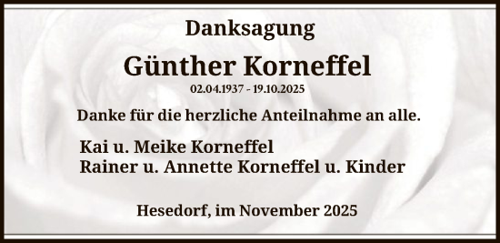 Traueranzeige von Günther Korneffel von SYKR