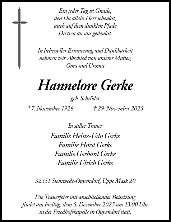 Traueranzeige von Hannelore Gerke von SYKS