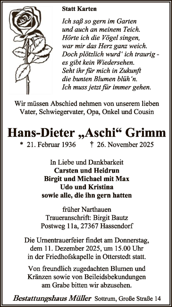 Traueranzeige von Hans-Dieter Grimm von SYKR