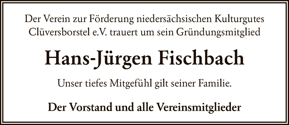  Traueranzeige für Hans-Jürgen Fischbach vom 20.12.2025 aus SYKR